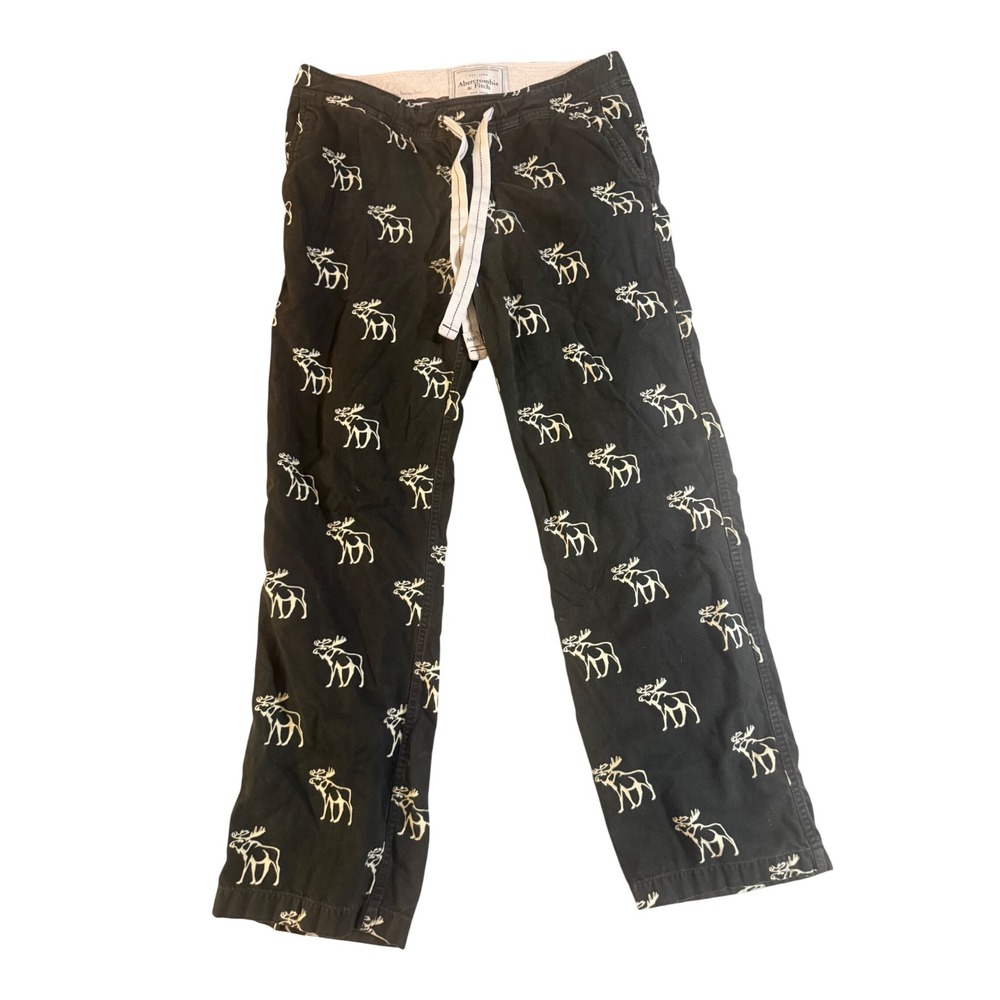 Abercrombie & Fitch VGT Mens Lounge Pants Green Moose Print Cotton Size M